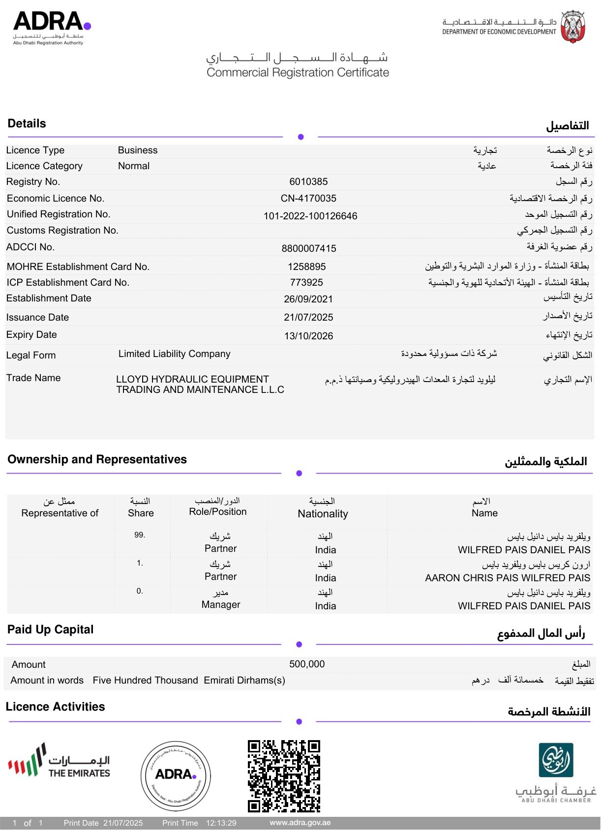 ADRA Commercial Registration